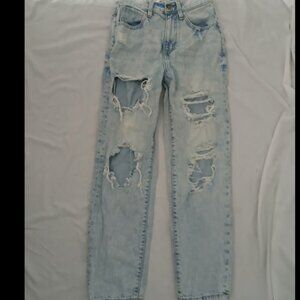 Willow + Root Dad Jean distressed boot cut high waist jeans sz 23" W X 26" L